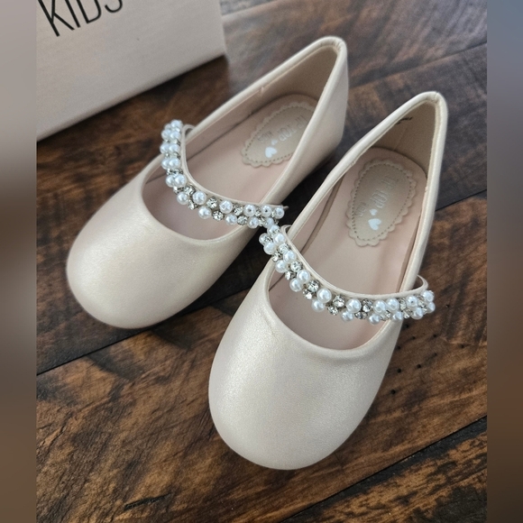 Tip Top Kids Nude Pink Mary Jane's with Pearl and Rhinestone Strap. Style S116. - Picture 2 of 6